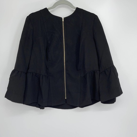JESSICA LONDON BLACK LONG BUTTERFLY SLEEVE FULL ZIP BLOUSE SIZE 14W - Picture 1 of 4